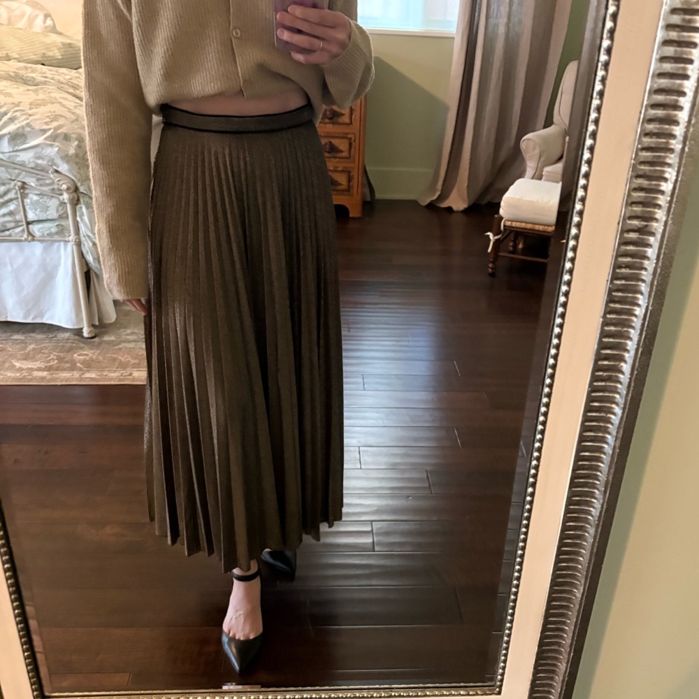 Zara Gold Flex Pleated Maxi Skirt